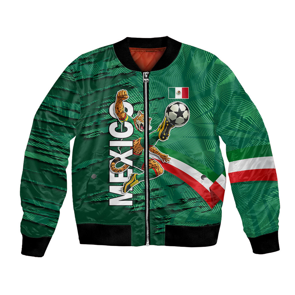 Personalized Mexico Football Bomber Jacket Jaguar Mascot Artistic Brush Stroke Texture