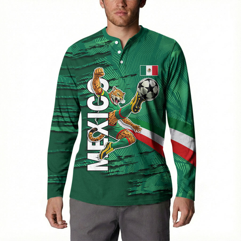 Personalized Mexico Football Button Sweatshirt Jaguar Mascot Artistic Brush Stroke Texture