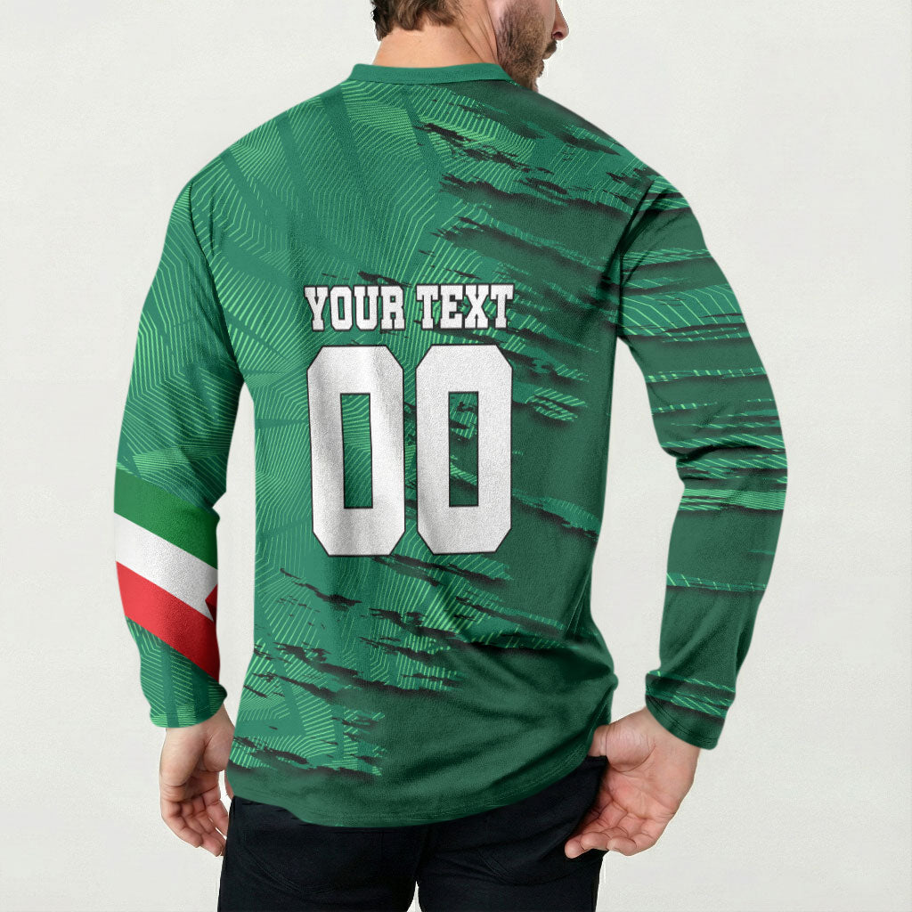 Personalized Mexico Football Button Sweatshirt Jaguar Mascot Artistic Brush Stroke Texture