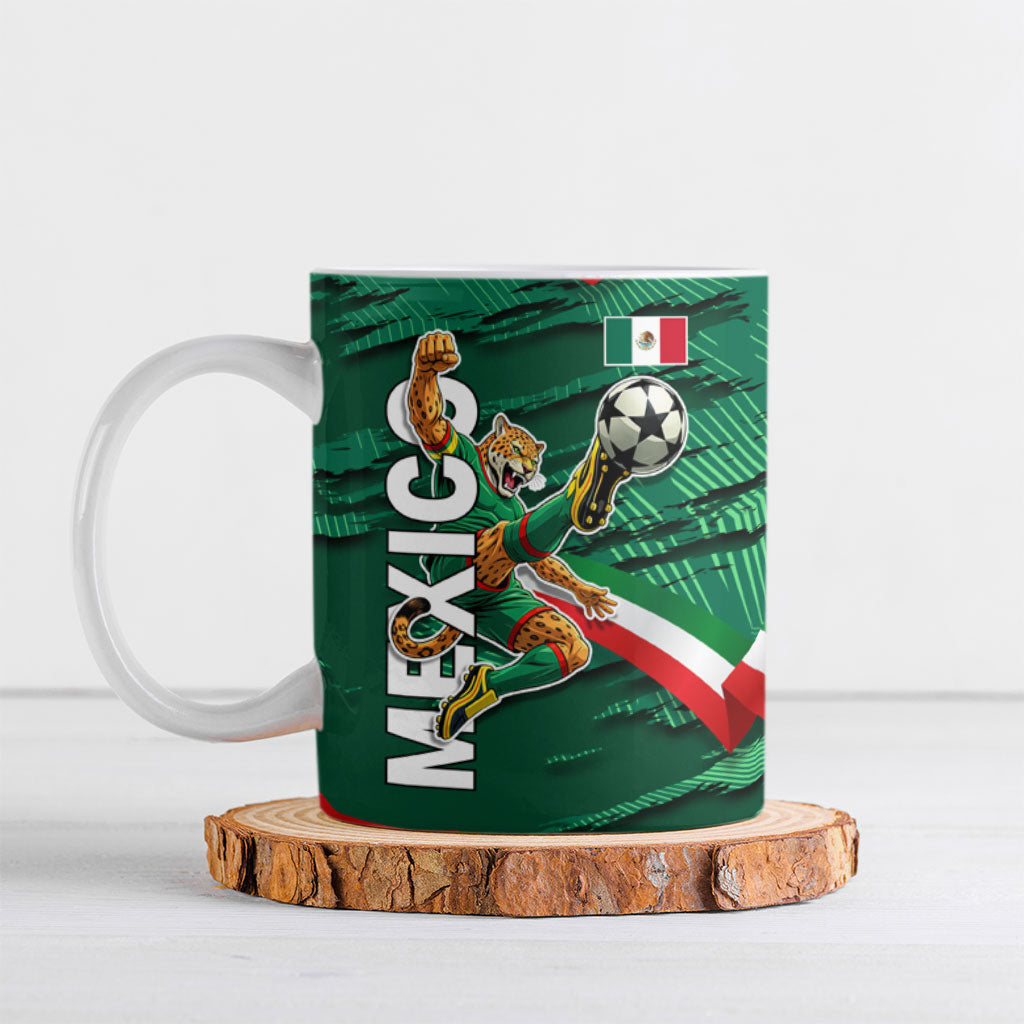Personalized Mexico Football Ceramic Mug Jaguar Mascot Artistic Brush Stroke Texture