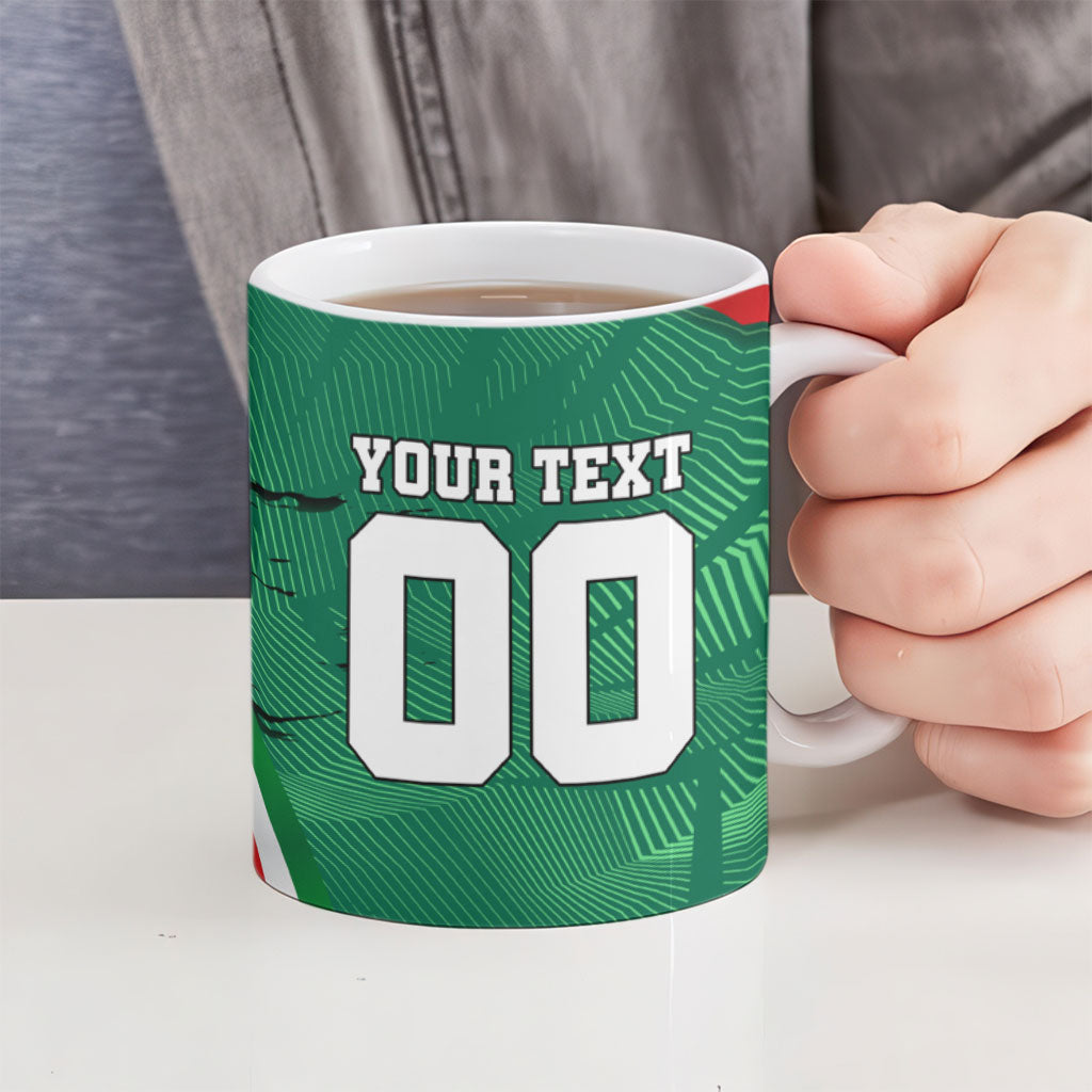 Personalized Mexico Football Ceramic Mug Jaguar Mascot Artistic Brush Stroke Texture