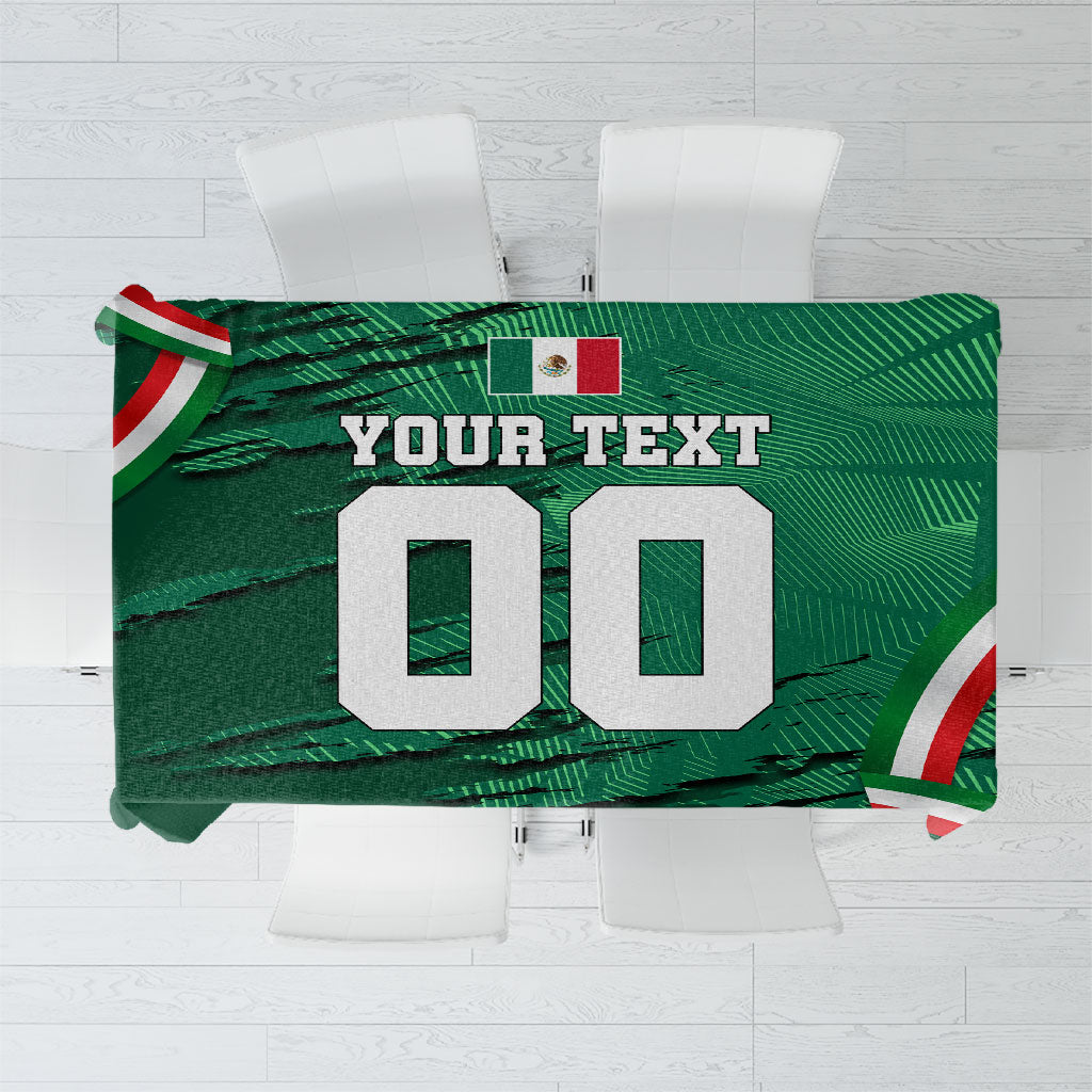 Personalized Mexico Football Tablecloth Jaguar Mascot Artistic Brush Stroke Texture