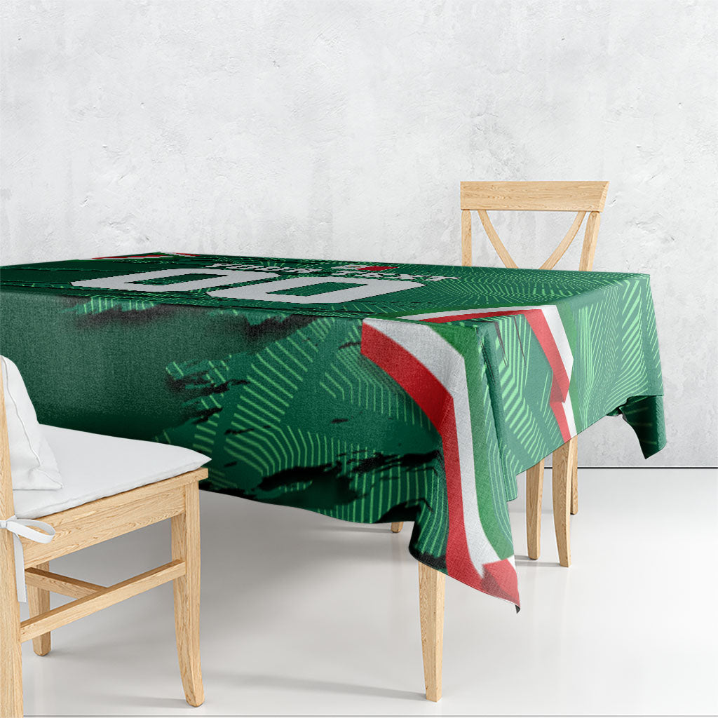 Personalized Mexico Football Tablecloth Jaguar Mascot Artistic Brush Stroke Texture