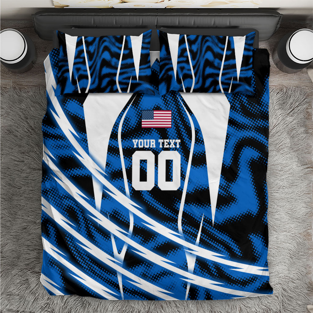 Personalized United States Soccer Bedding Set USA Patriotic Eagle Mascot - Blue Geometric