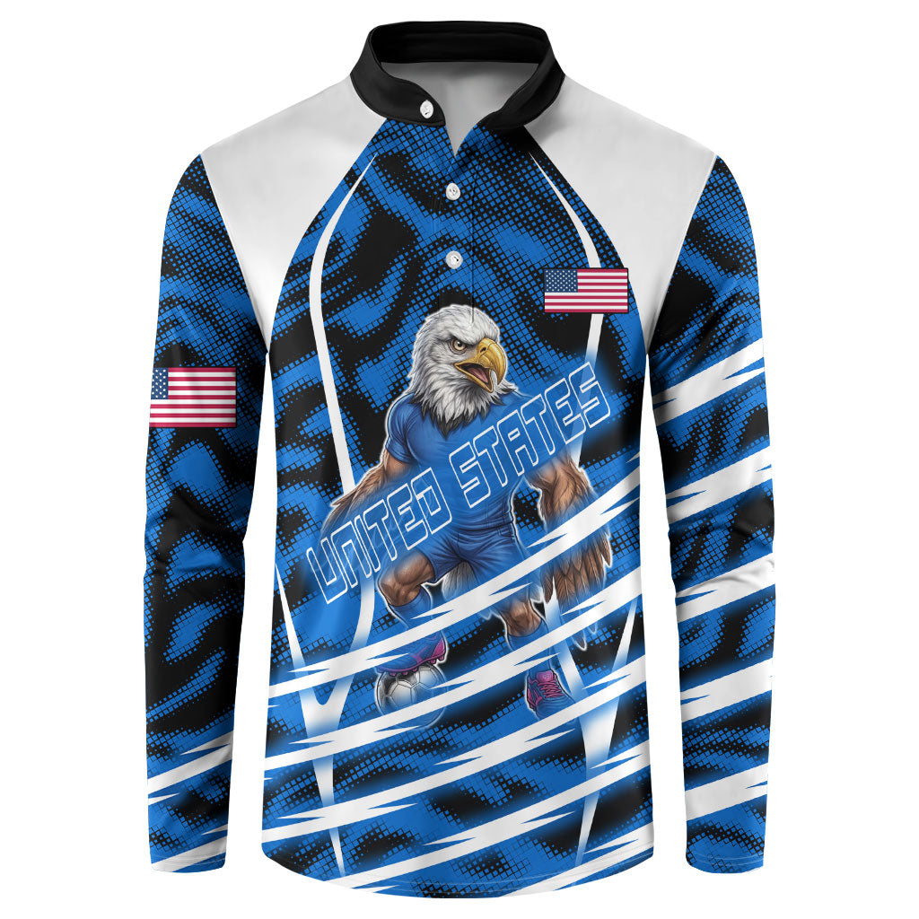 Personalized United States Soccer Button Sweatshirt USA Patriotic Eagle Mascot - Blue Geometric