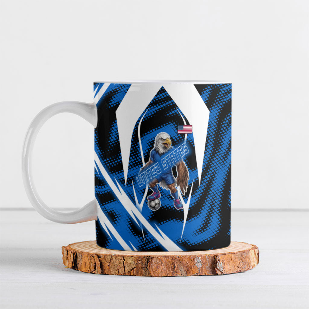 Personalized United States Soccer Ceramic Mug USA Patriotic Eagle Mascot - Blue Geometric