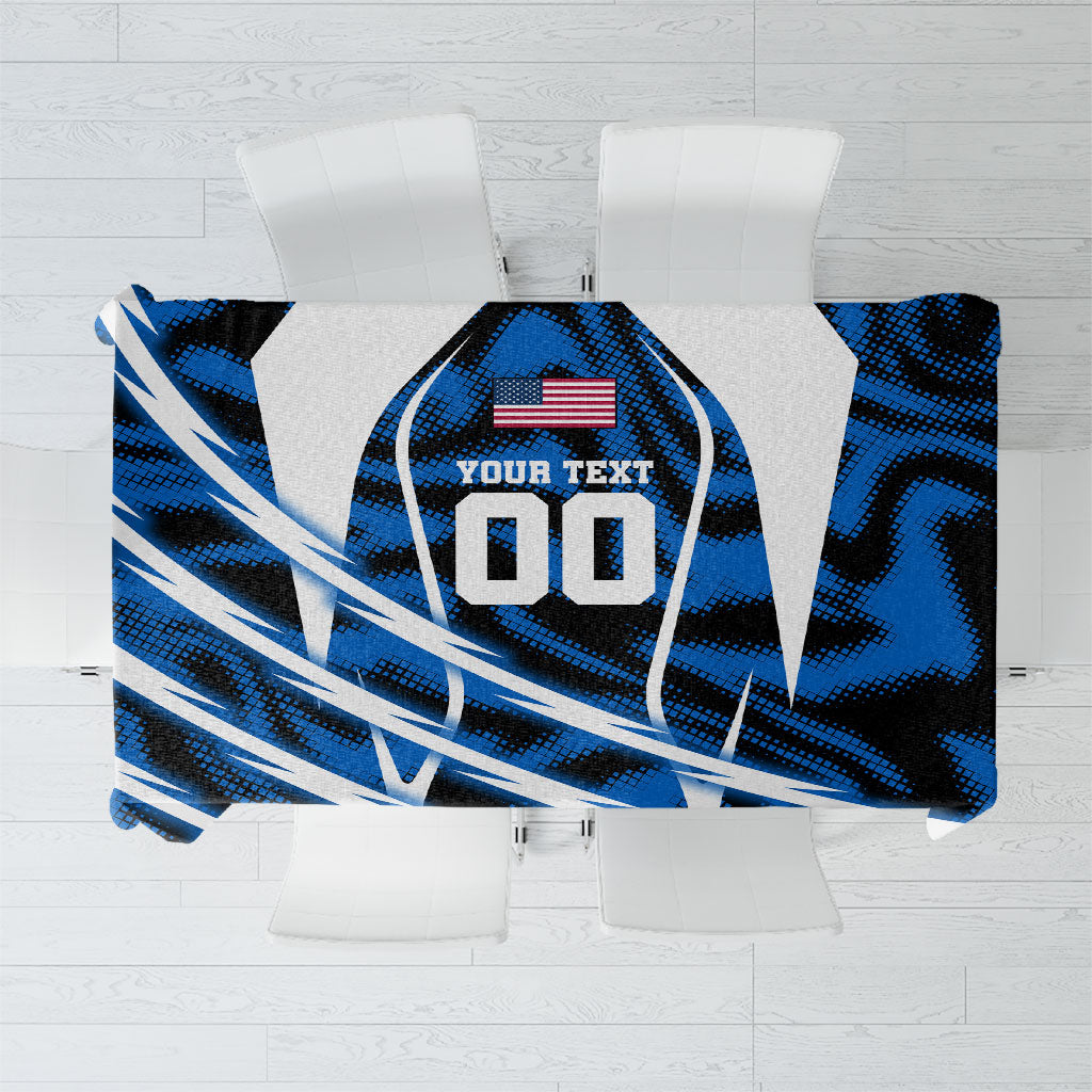 Personalized United States Soccer Tablecloth USA Patriotic Eagle Mascot - Blue Geometric