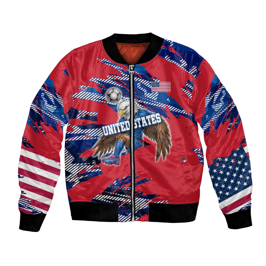 Personalized United States Soccer Eagle Bomber Jacket American Flag Grunge Patriot Art