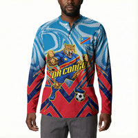Personalized DR Congo Football Leopard Victory Button Sweatshirt Congolese Soccer Comic Style