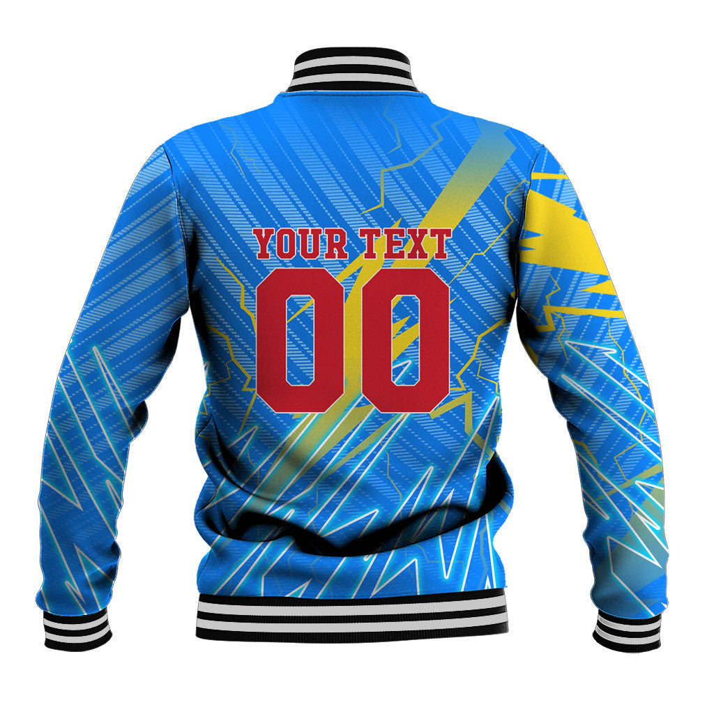 Personalized DR Congo Football Baseball Jacket Lightning Leopard National Flag Motif