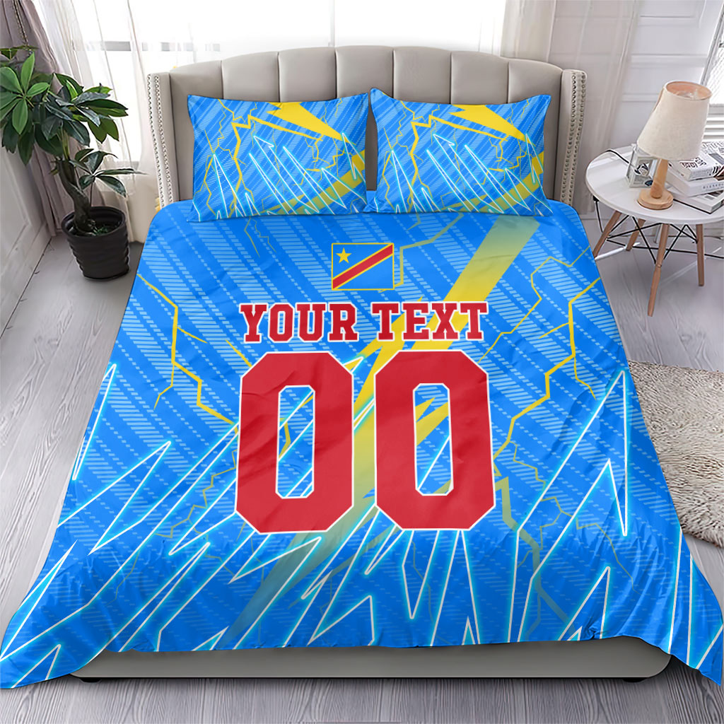 Personalized DR Congo Football Bedding Set Lightning Leopard National Flag Motif