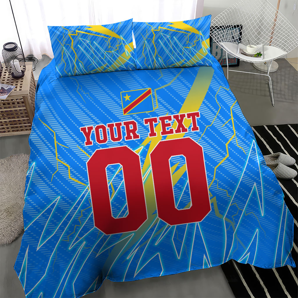 Personalized DR Congo Football Bedding Set Lightning Leopard National Flag Motif