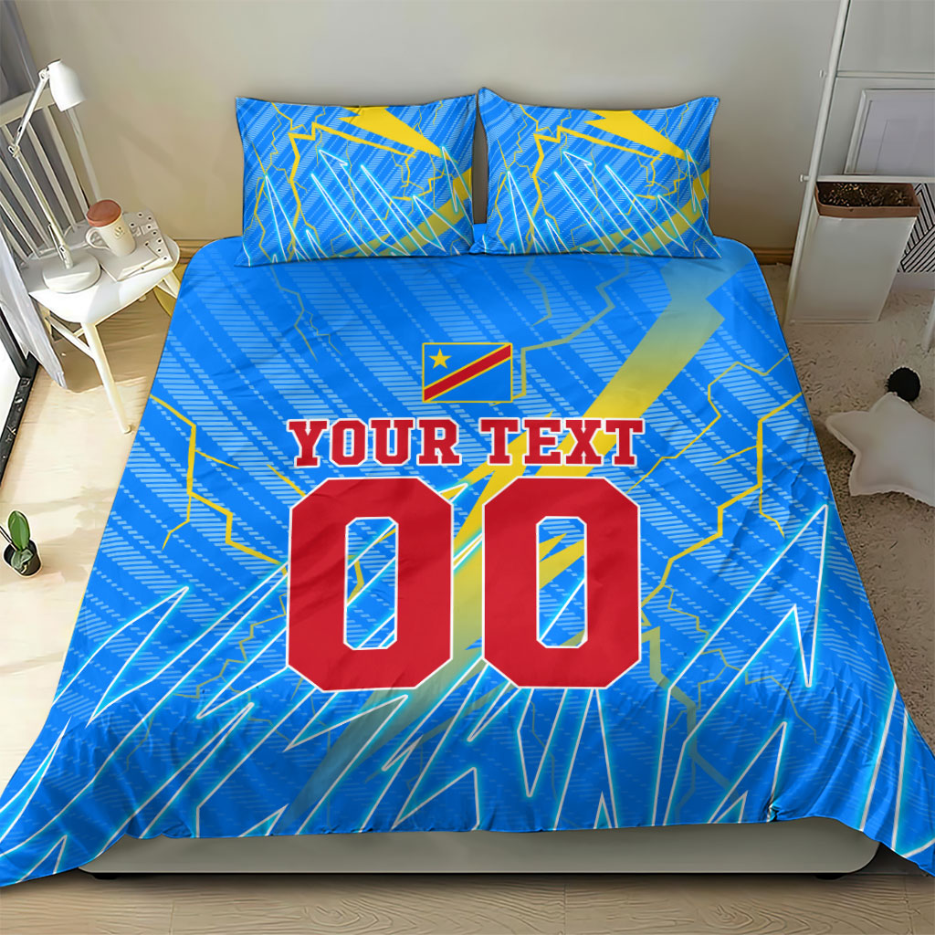 Personalized DR Congo Football Bedding Set Lightning Leopard National Flag Motif