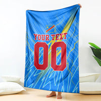 Personalized DR Congo Football Blanket Lightning Leopard National Flag Motif