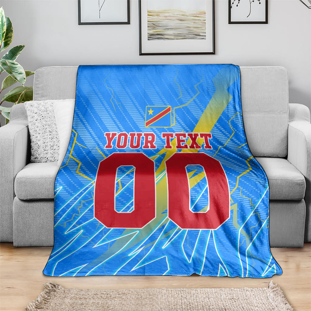 Personalized DR Congo Football Blanket Lightning Leopard National Flag Motif