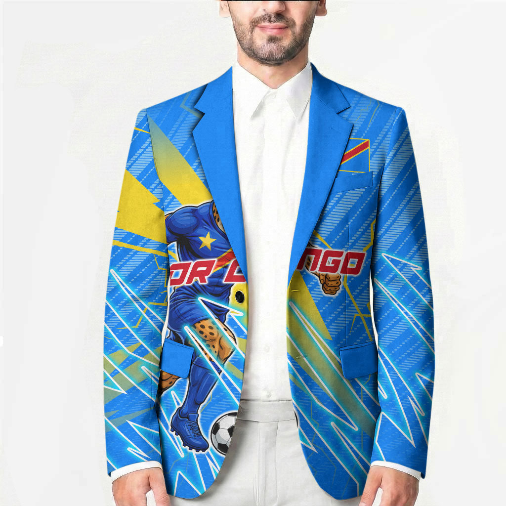 Personalized DR Congo Football Blazer Lightning Leopard National Flag Motif