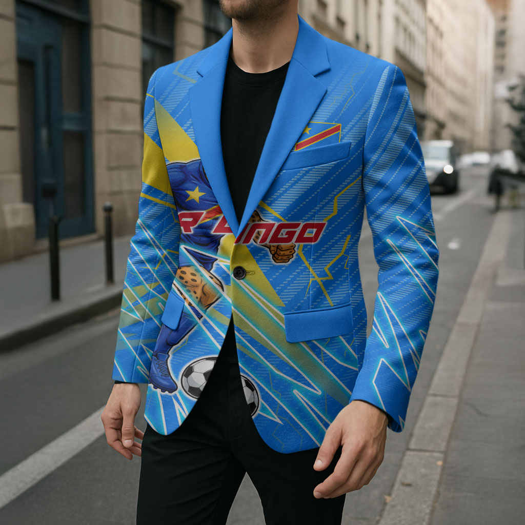 Personalized DR Congo Football Blazer Lightning Leopard National Flag Motif