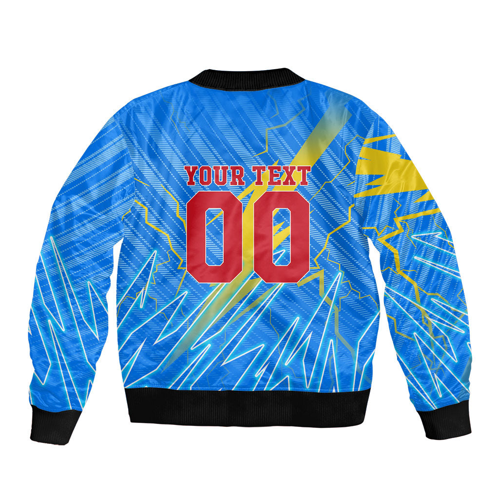 Personalized DR Congo Football Bomber Jacket Lightning Leopard National Flag Motif