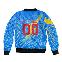 Personalized DR Congo Football Bomber Jacket Lightning Leopard National Flag Motif