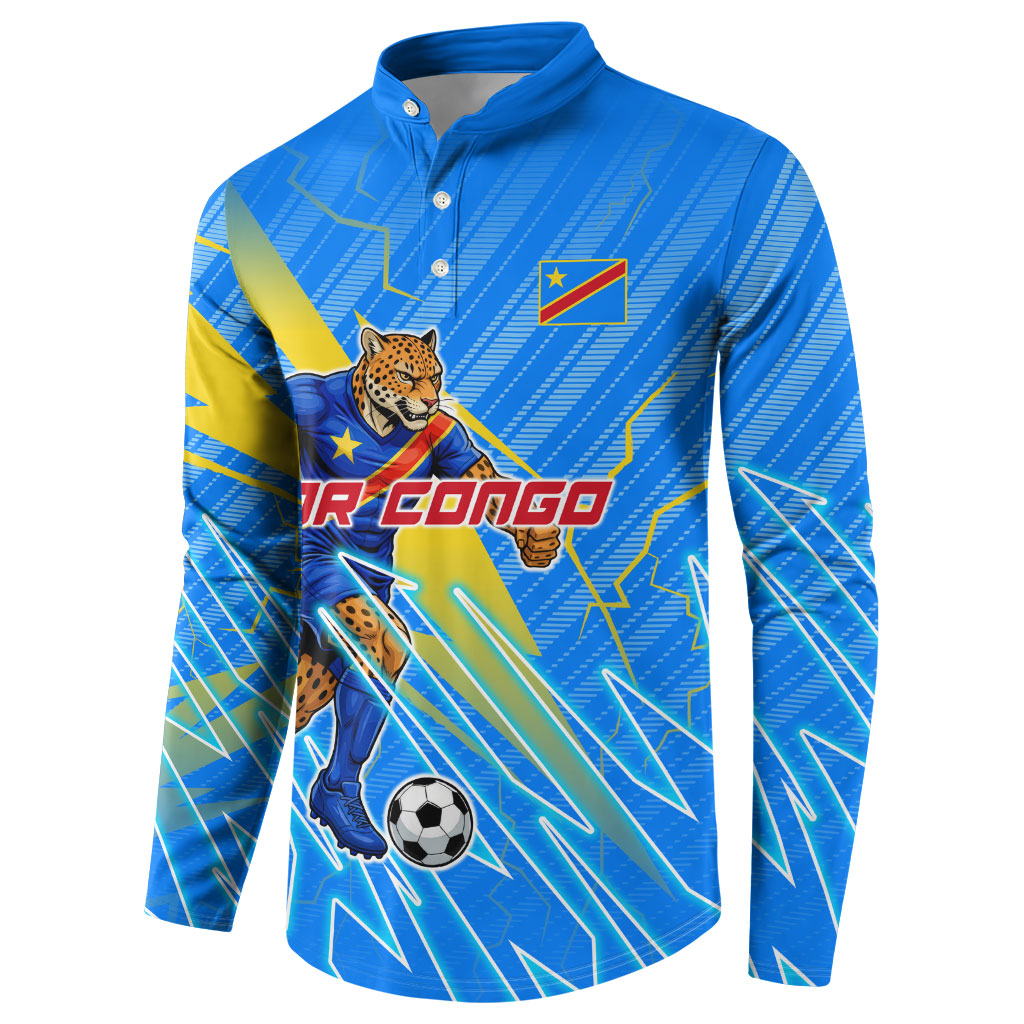 Personalized DR Congo Football Button Sweatshirt Lightning Leopard National Flag Motif