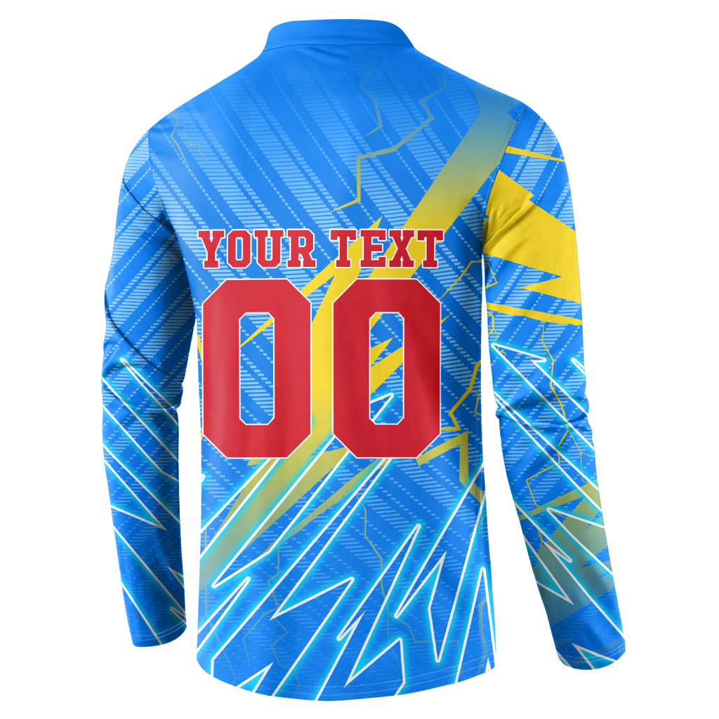 Personalized DR Congo Football Button Sweatshirt Lightning Leopard National Flag Motif
