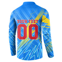 Personalized DR Congo Football Button Sweatshirt Lightning Leopard National Flag Motif