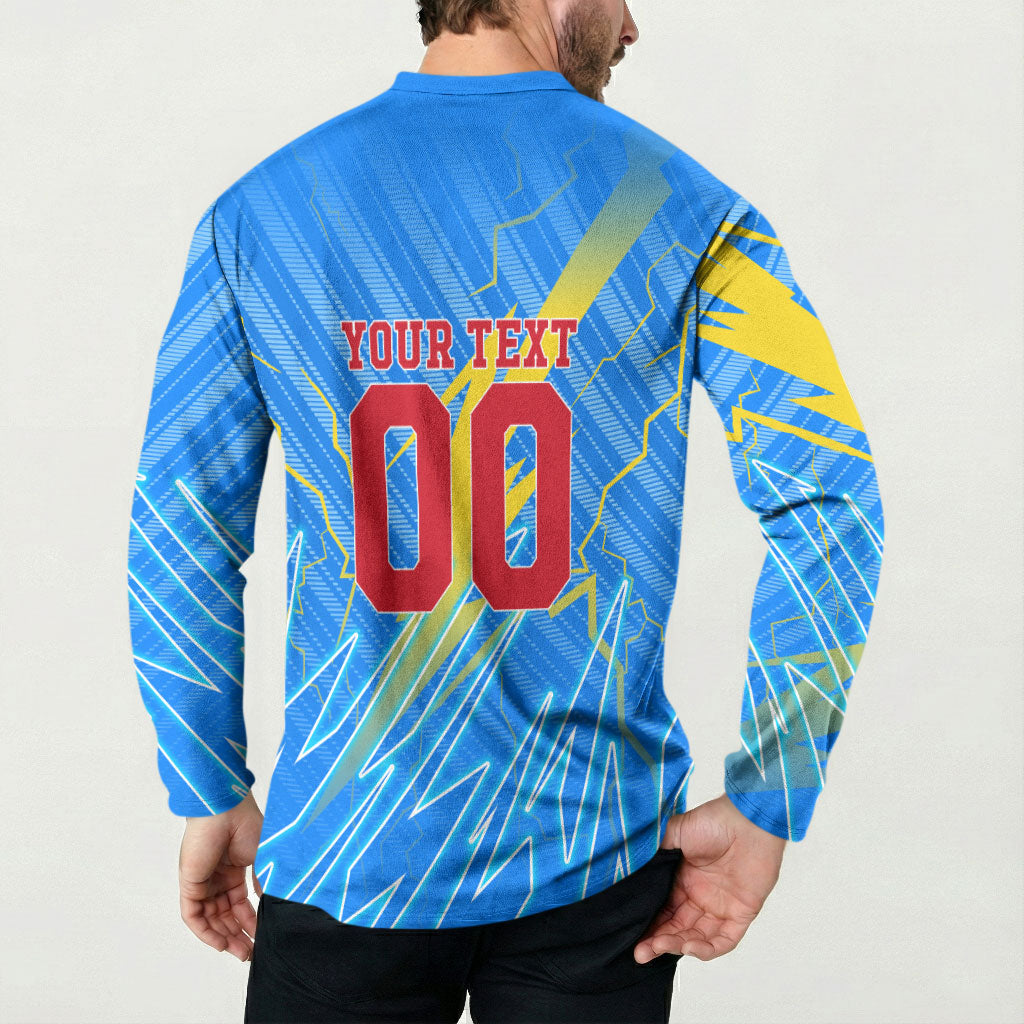 Personalized DR Congo Football Button Sweatshirt Lightning Leopard National Flag Motif