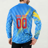 Personalized DR Congo Football Button Sweatshirt Lightning Leopard National Flag Motif