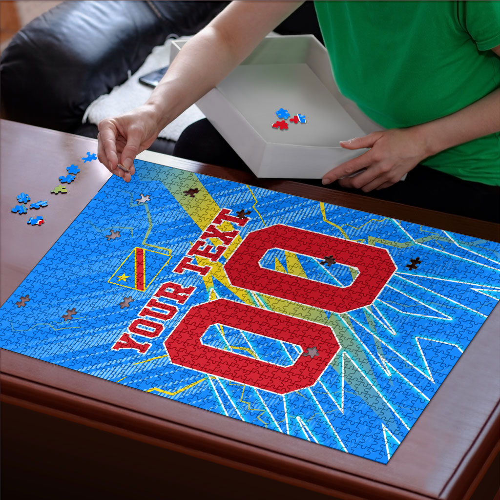 Personalized DR Congo Football Puzzle Lightning Leopard National Flag Motif