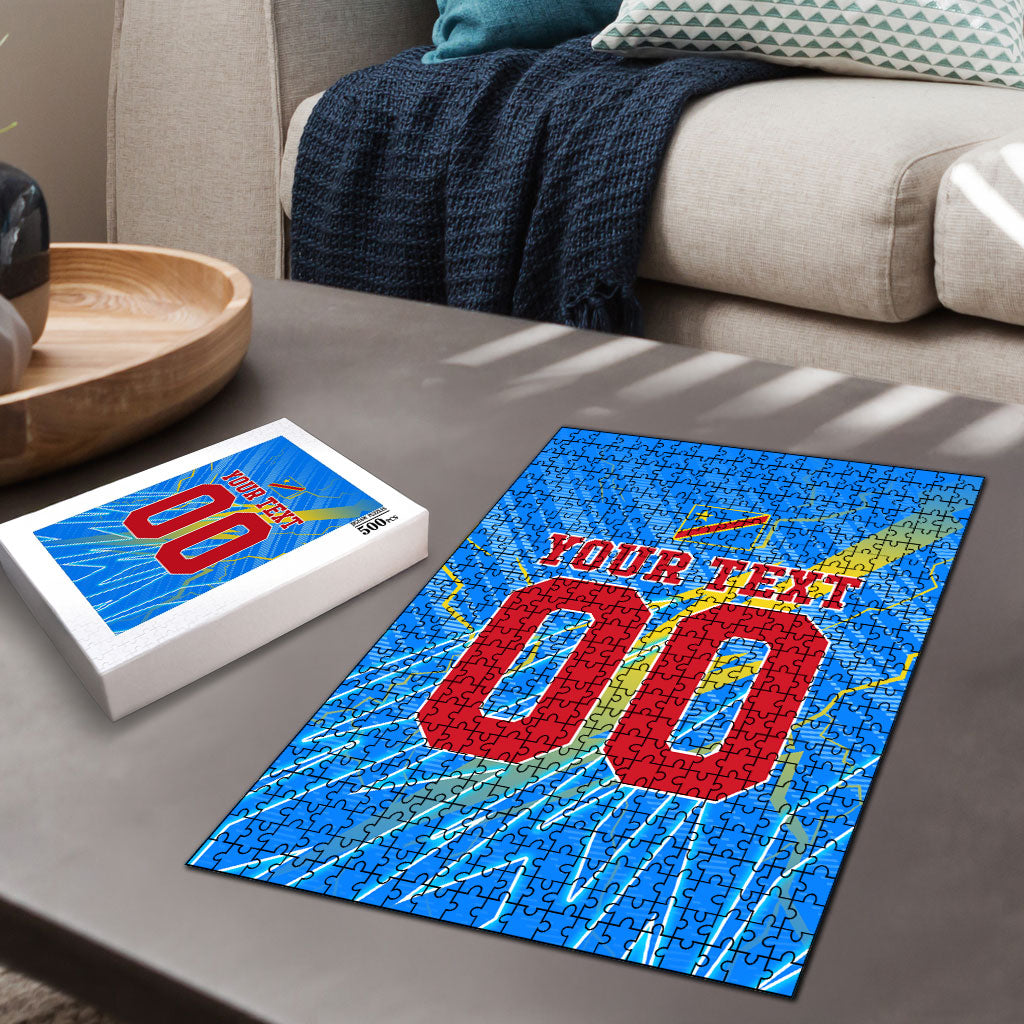 Personalized DR Congo Football Puzzle Lightning Leopard National Flag Motif