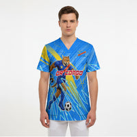 Personalized DR Congo Football Scrub Top Lightning Leopard National Flag Motif