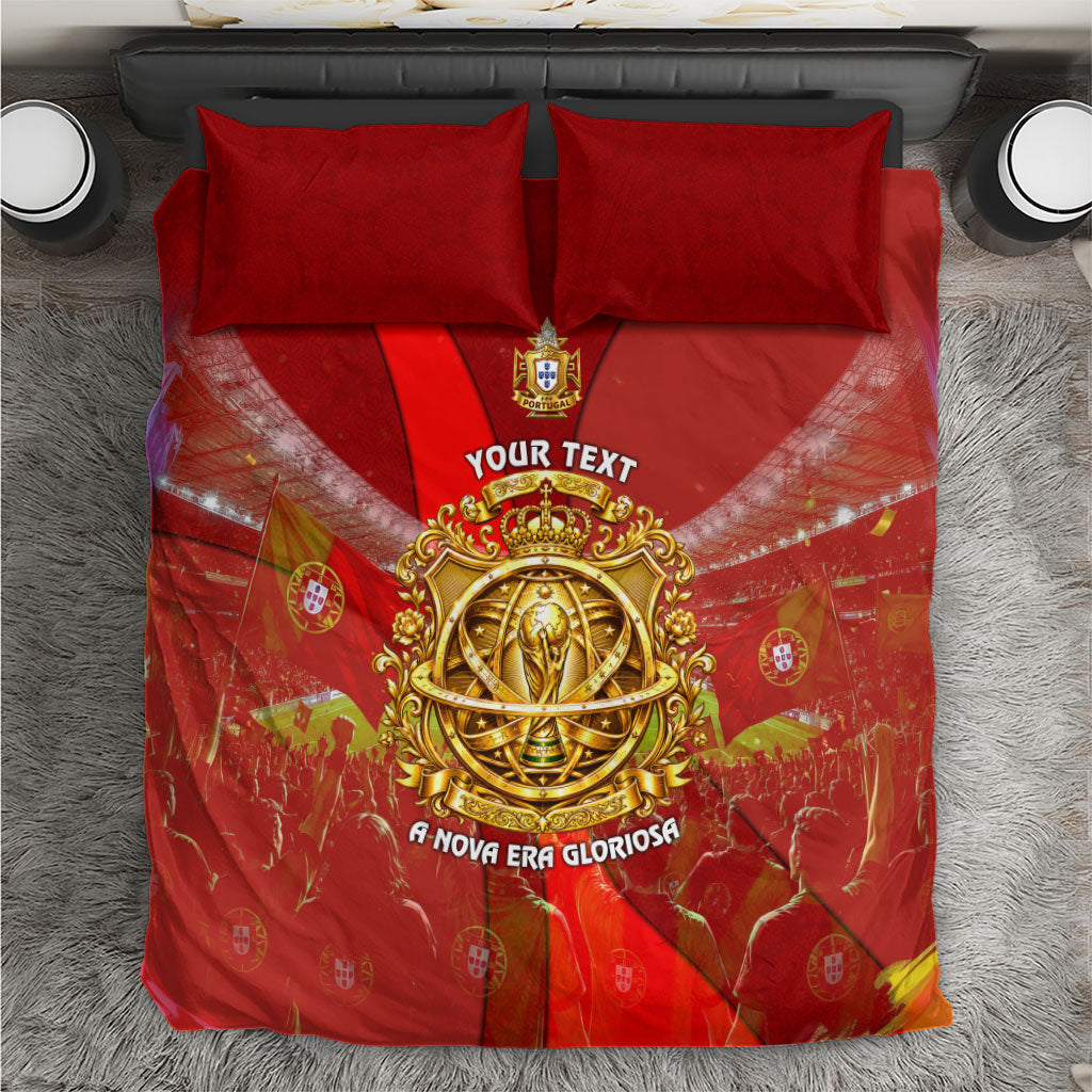 Custom Portugal Football World Champions 2026 Bedding Set Golden Shield Crown Crest Soccer Trophy