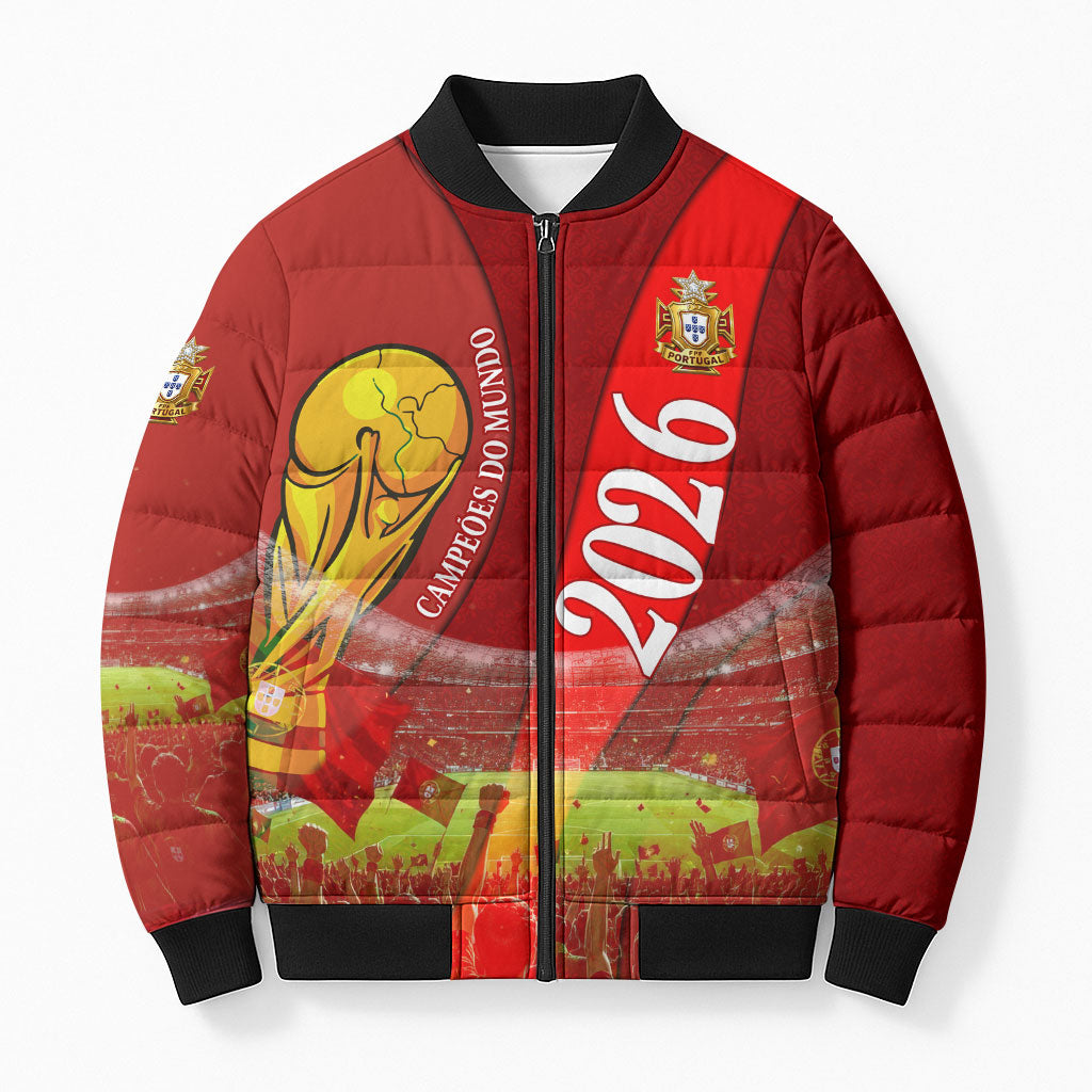 Custom Portugal Football World Champions 2026 Bomber Puffer Jacket Golden Shield Crown Crest Soccer Trophy