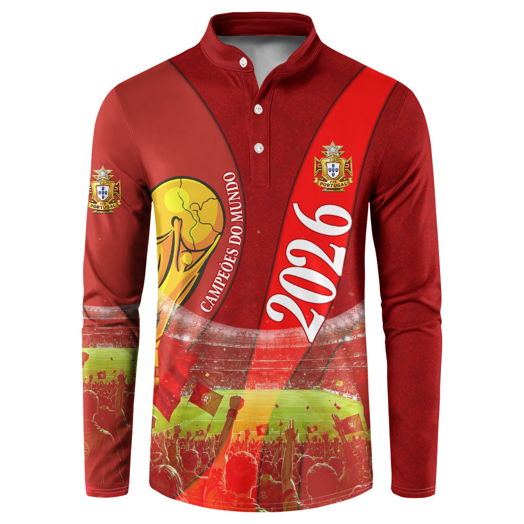 Custom Portugal Football World Champions 2026 Button Sweatshirt Golden Shield Crown Crest Soccer Trophy