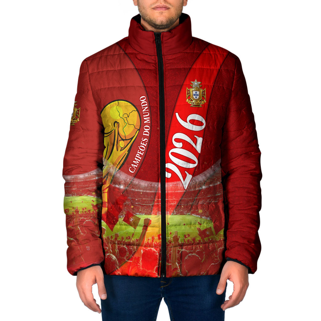 Custom Portugal Football World Champions 2026 Padded Jacket Golden Shield Crown Crest Soccer Trophy