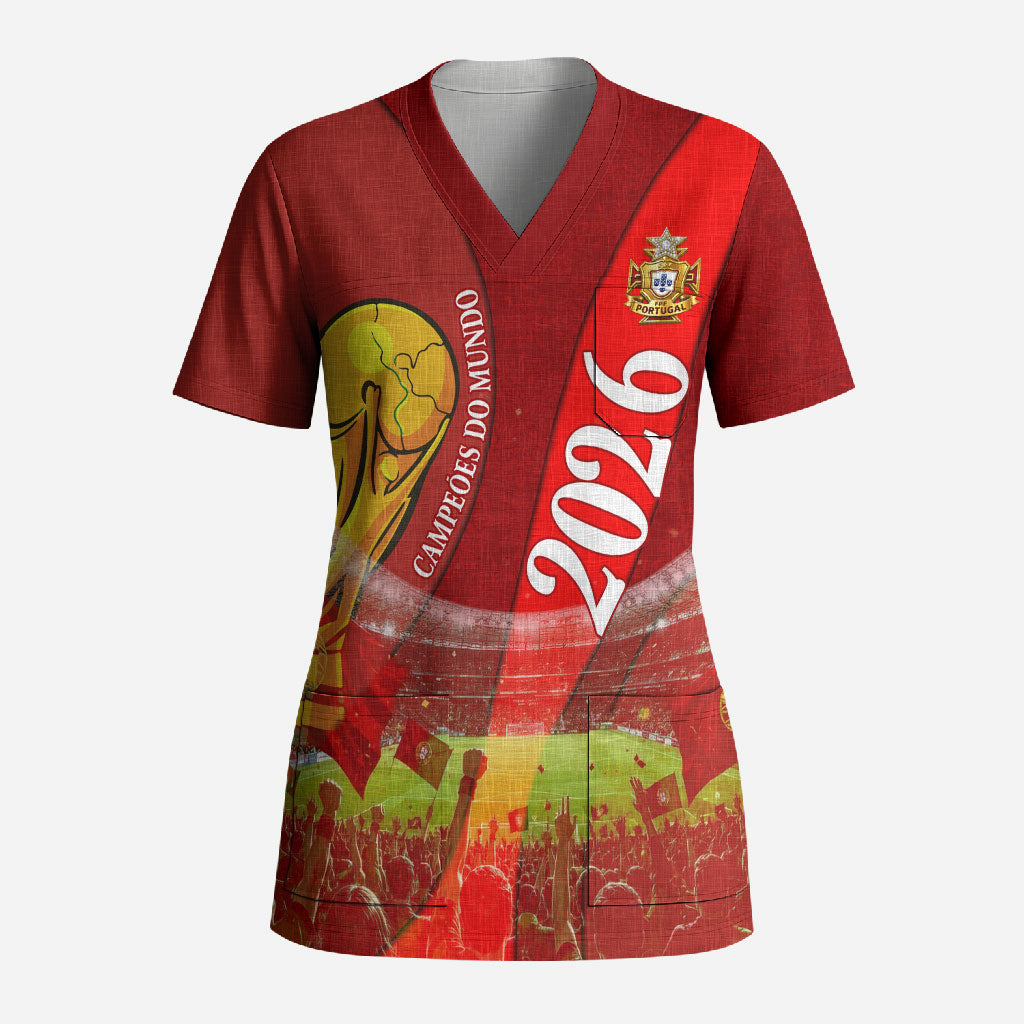 Custom Portugal Football World Champions 2026 Scrub Top Golden Shield Crown Crest Soccer Trophy