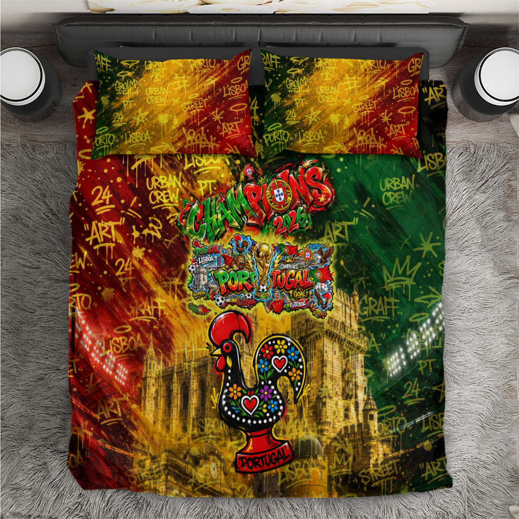 Portugal Football Champions 2026 Bedding Set Urban Graffiti Street Art Galo De Barcelos