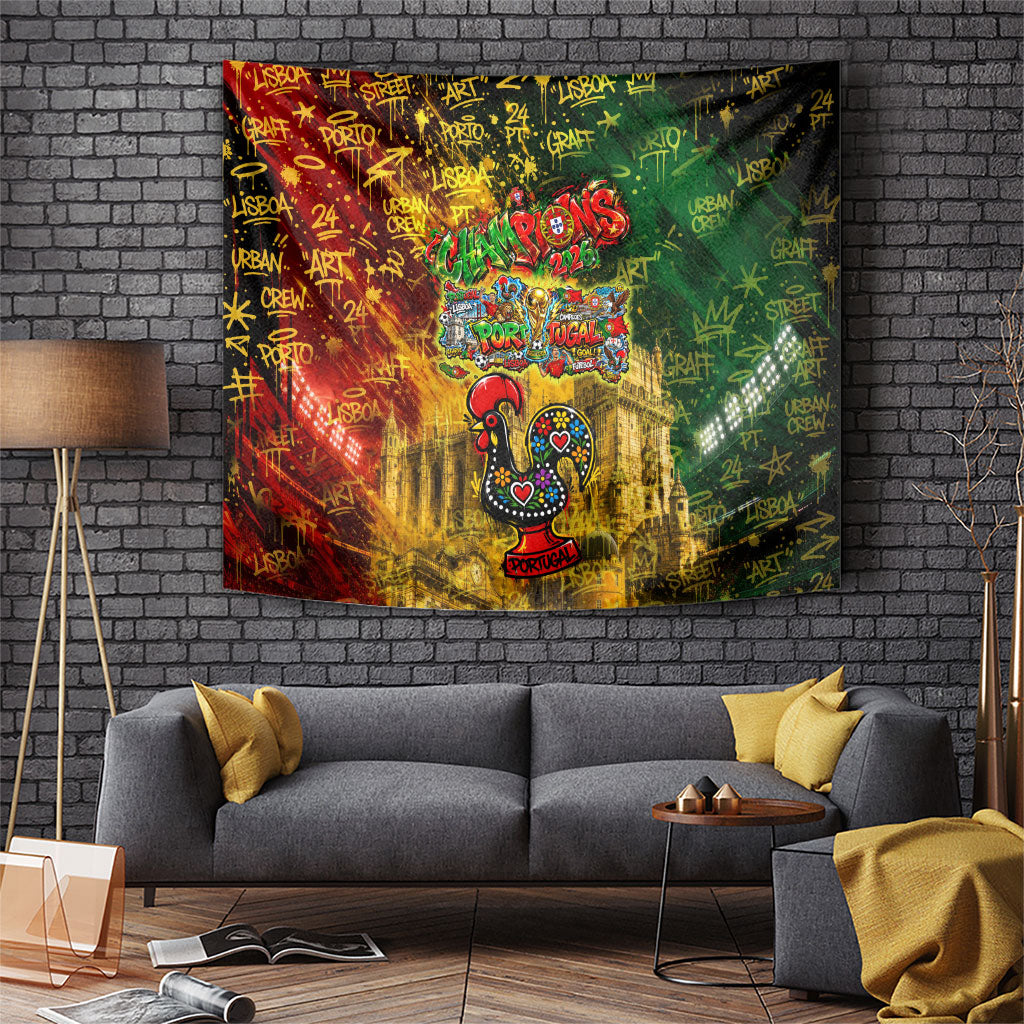 Portugal Football Champions 2026 Tapestry Urban Graffiti Street Art Galo De Barcelos