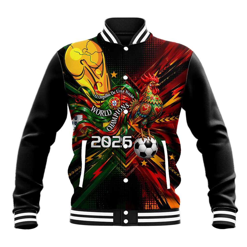 Personalized Portugal Football Champions 2026 Baseball Jacket Rooster Mascot Comic Trophy Soccer Ball