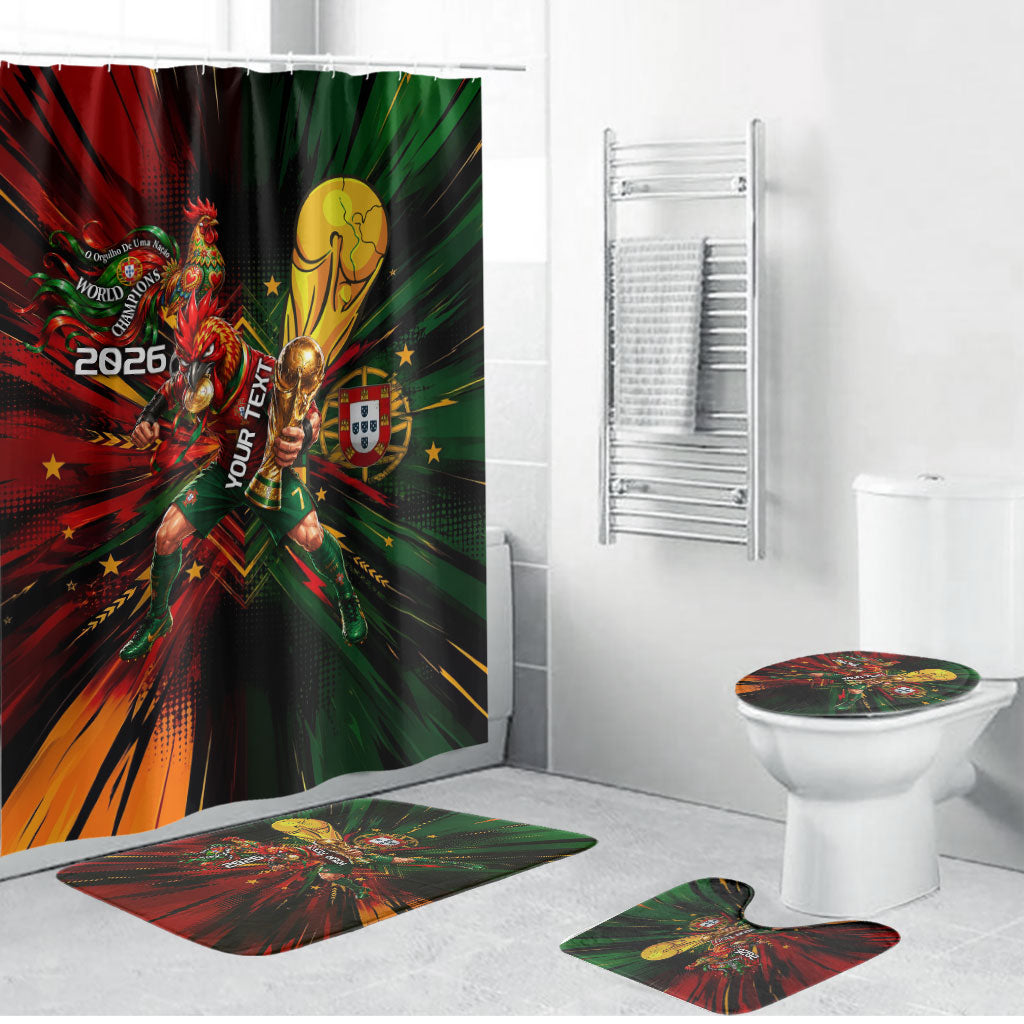 Personalized Portugal Football Champions 2026 Bathroom Set Rooster Mascot Comic Trophy Soccer Ball