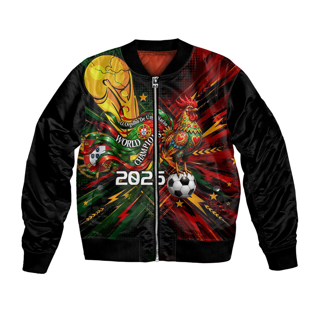 Personalized Portugal Football Champions 2026 Bomber Jacket Rooster Mascot Comic Trophy Soccer Ball