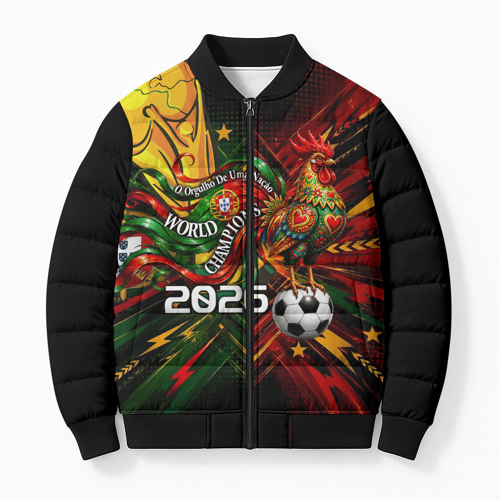 Personalized Portugal Football Champions 2026 Bomber Puffer Jacket Rooster Mascot Comic Trophy Soccer Ball