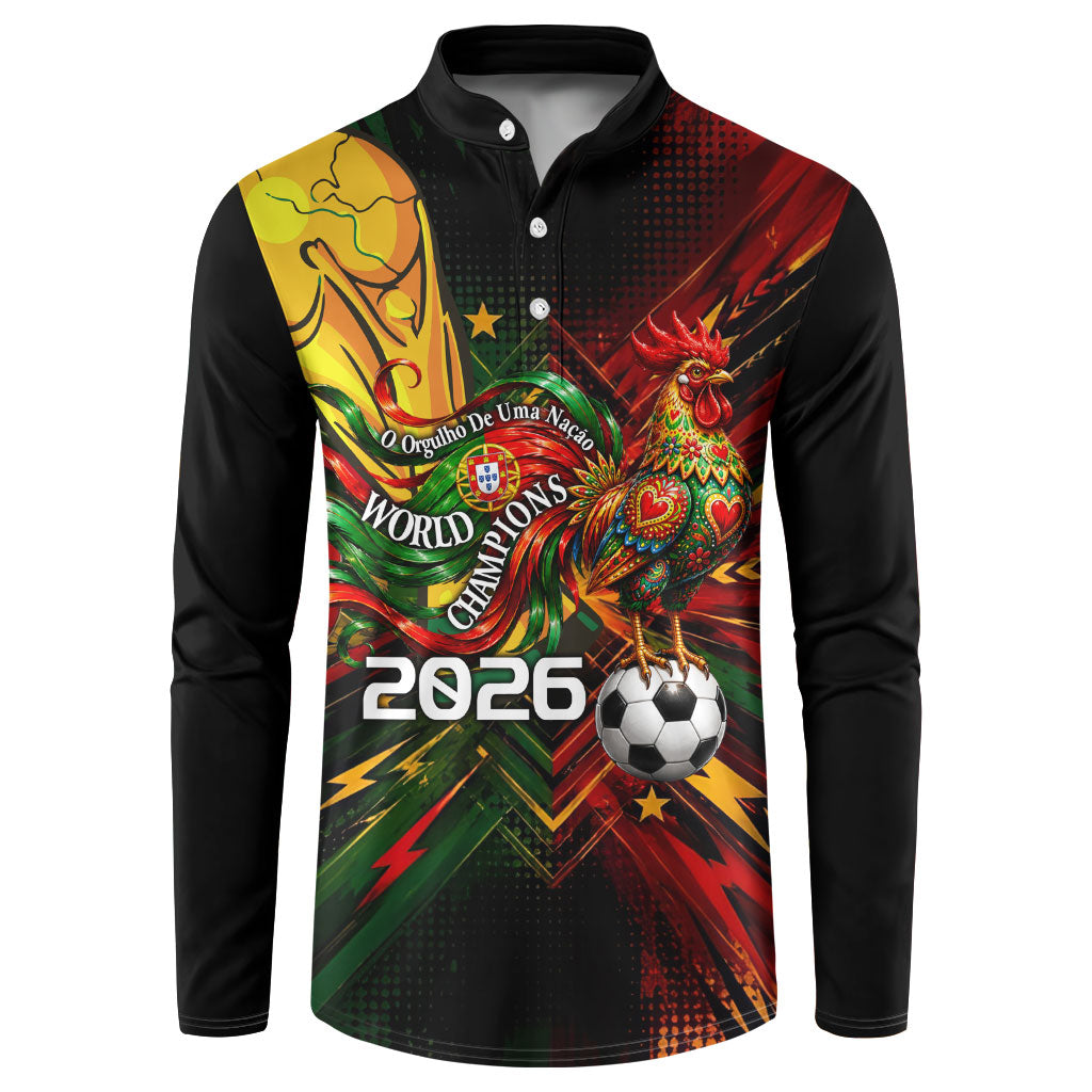 Personalized Portugal Football Champions 2026 Button Sweatshirt Rooster Mascot Comic Trophy Soccer Ball