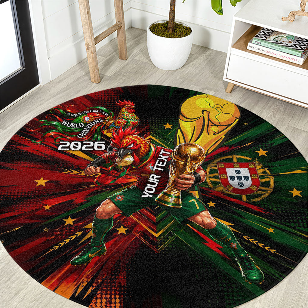 Personalized Portugal Football Champions 2026 Round Carpet Rooster Mascot Comic Trophy Soccer Ball