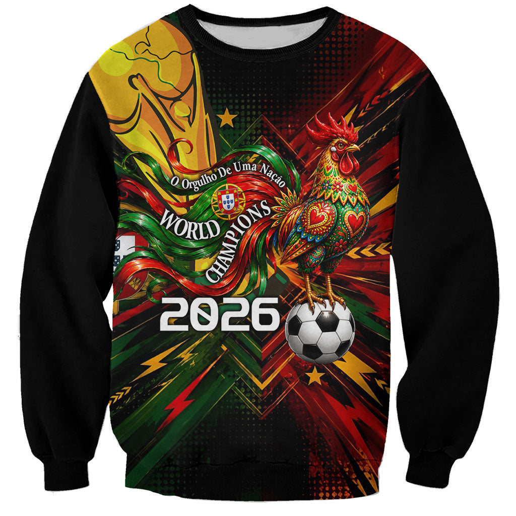 Personalized Portugal Football Champions 2026 Sweatshirt Rooster Mascot Comic Trophy Soccer Ball