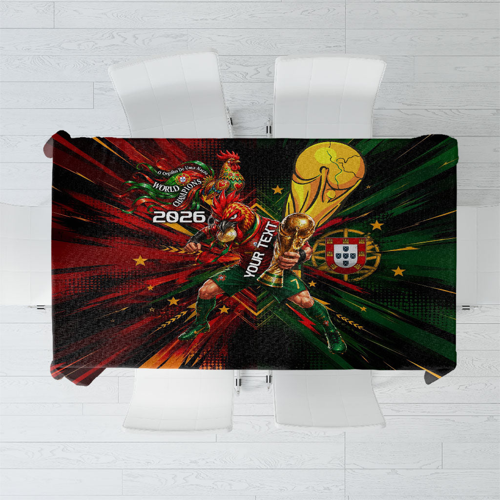 Personalized Portugal Football Champions 2026 Tablecloth Rooster Mascot Comic Trophy Soccer Ball
