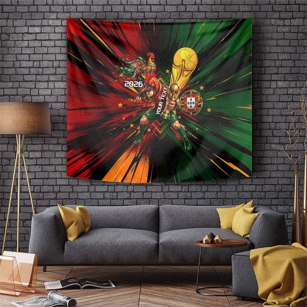 Personalized Portugal Football Champions 2026 Tapestry Rooster Mascot Comic Trophy Soccer Ball