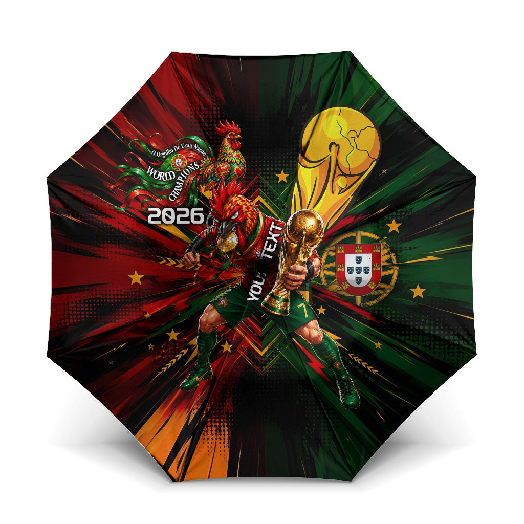 Personalized Portugal Football Champions 2026 Umbrella Rooster Mascot Comic Trophy Soccer Ball