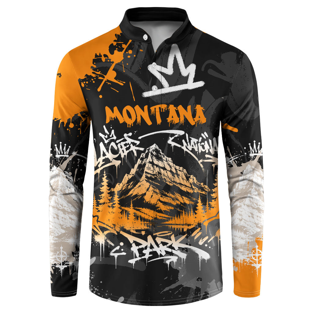 Personalized Montana Glacier National Park Button Sweatshirt Urban Graffiti Street Art Paint Splatter