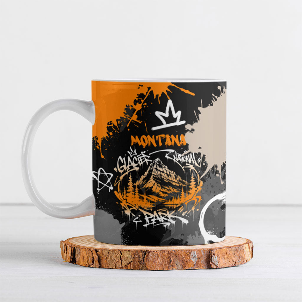 Personalized Montana Glacier National Park Ceramic Mug Urban Graffiti Street Art Paint Splatter